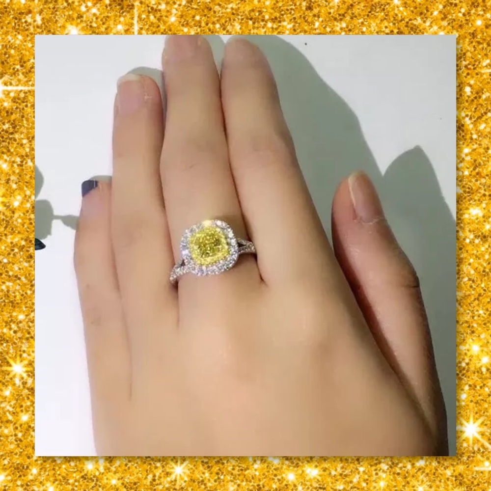 JUST IN🆕 925 Silver Yellow Halo AAA CZ Ring - Picture 3 of 5